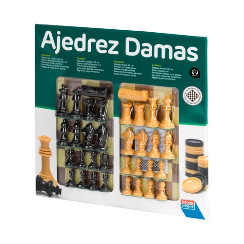 Juego de mesa clásico Ajedrez y Damas para 2 jugadores, tablero 40cm., FALOMIR JUEGOS.