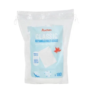 PRODUCTO ALCAMPO Classic Desmaquilladores rectangulares multiusos de algodón 100% 180 uds.