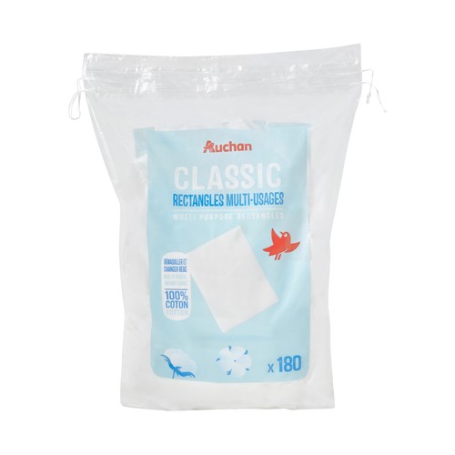 PRODUCTO ALCAMPO Classic Desmaquilladores rectangulares multiusos de algodón 100% 180 uds.