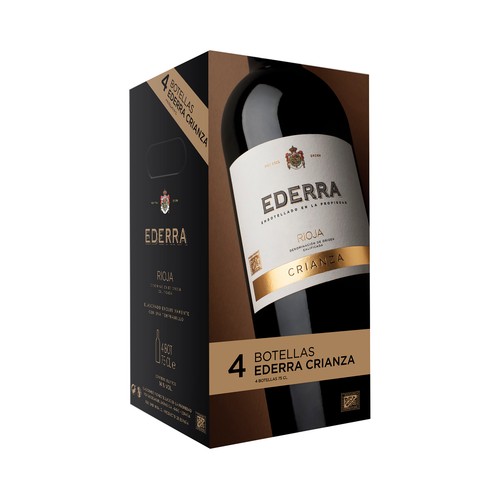 EDERRA  Caja con 4 botella de vino tinto crianza con D.O. Ca. Rioja.