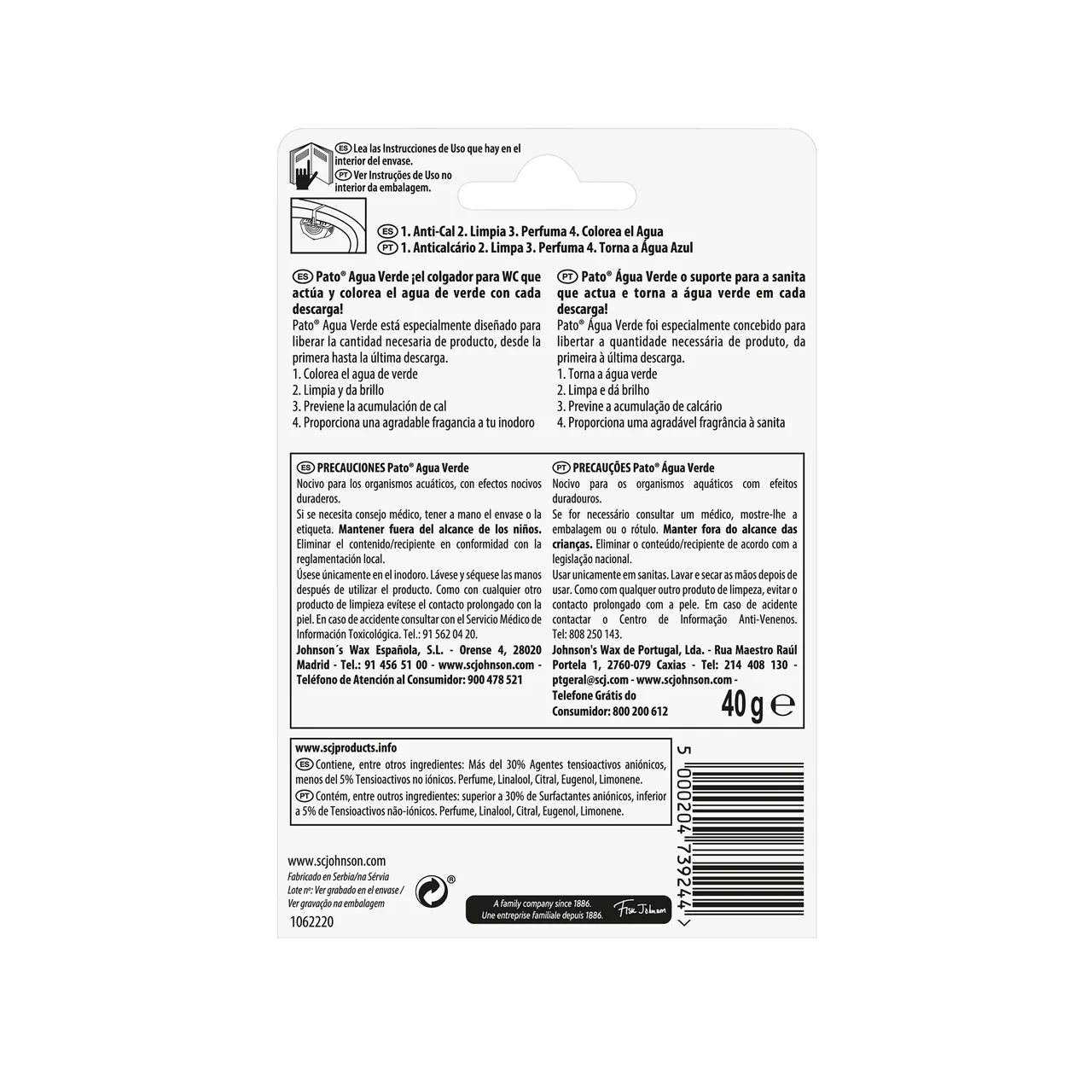 PATO Pastilla WC bloc Agua verde PÀTO40 g.