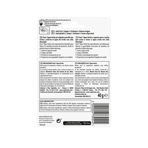 PATO Pastilla WC bloc Agua verde PÀTO40 g.