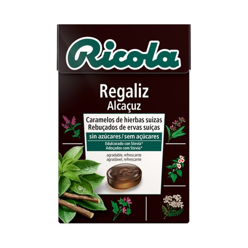 RICOLA Caramelos de regaliz y hierbas suizas, sin azúcares y con Stevia RICOLA 50 g.