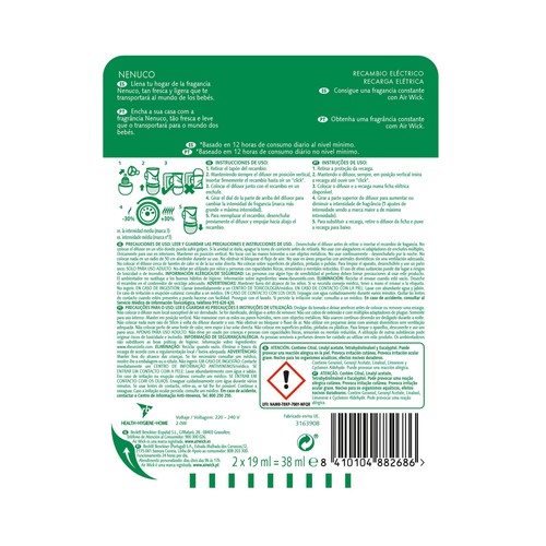 AIR WICK Recambio ambientador eléctrico Nenuco PURE 2 x 19 ml.