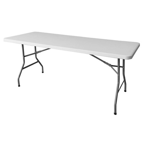 Mesa plegable de resina apta para exteriores. Fácil manejo, cierre y guardado. 180x74x74 centímetros, RDM GARDEN.