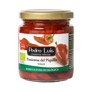 PEDRO LUIS Pimientos del piquillo cortado en tiras, procedentes de agricultura ecológica bote 205 g.