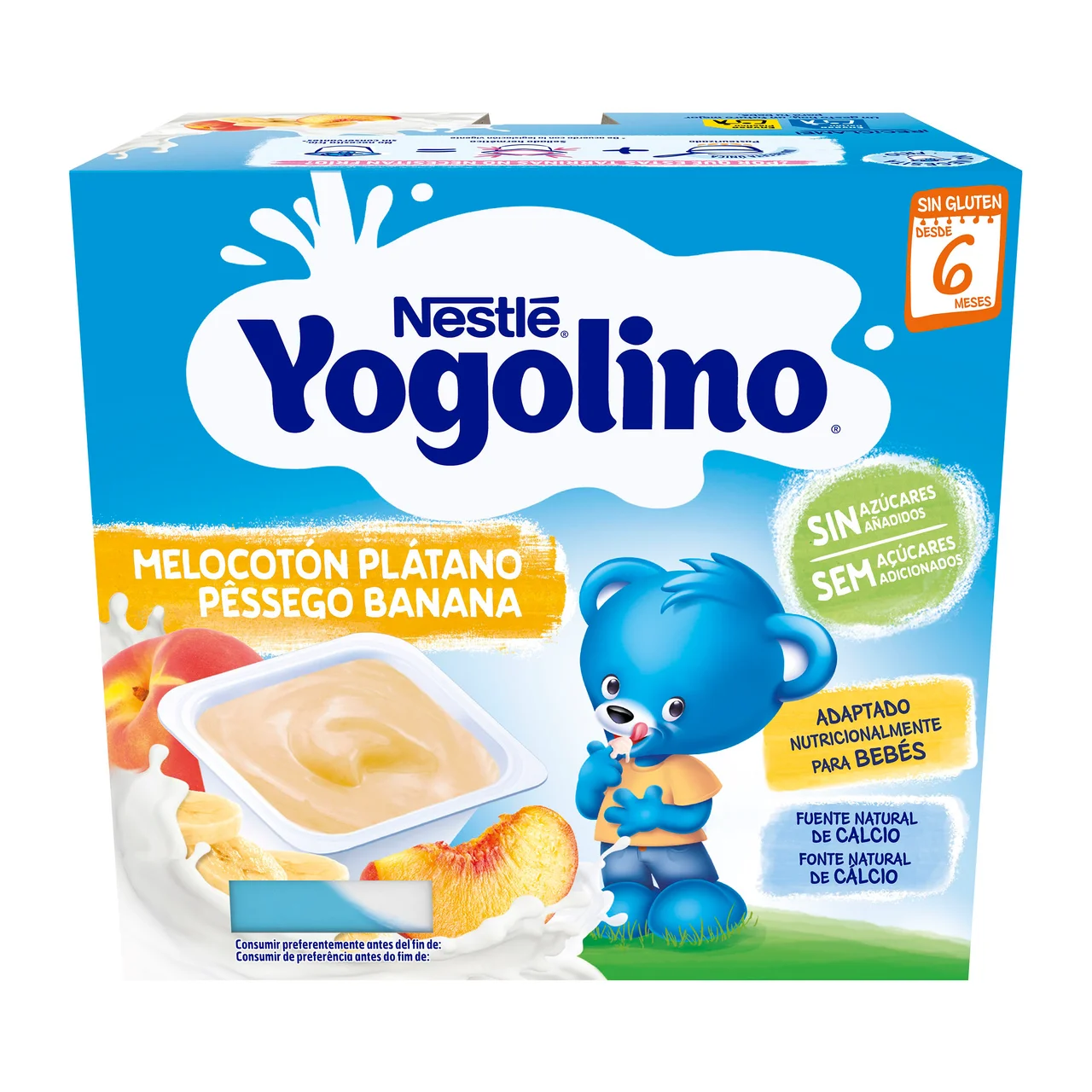 YOGOLINO Postre lácteo de melocotón y plátano, adaptado para bebés a partir de 6 meses YOGOLINO de Nestlé 4 x 100 g.