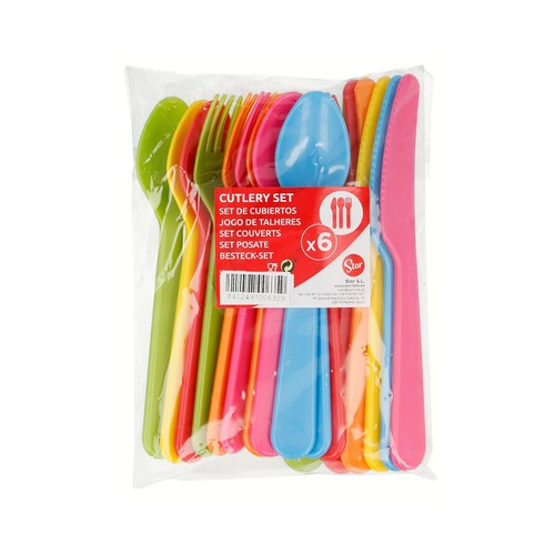 Set de 18 cubiertos de plástico con mango plano, STOR Picnic.