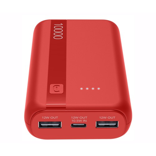 Batería portátil CELLULAR LINE PBENTRYCOL, 2 usb-a, 1 usb-c, 10000 mAh, color rojo