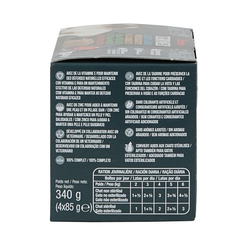 PRODUCTO ALCAMPO Comida para gatos húmeda de paté con atún y tomate 4 x 85 g.