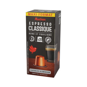 PRODUCTO ALCAMPO Café molido de tueste natural Espresso Classico, intensidad 8, en cápsulas PRODUCTO ALCAMPO 20 uds. 104 g.