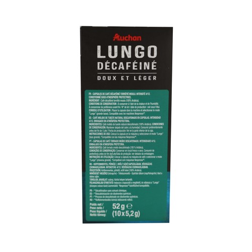 PRODUCTO ALCAMPO Café en cápsulas Lungo Descafeinado, I4, 10 uds.
