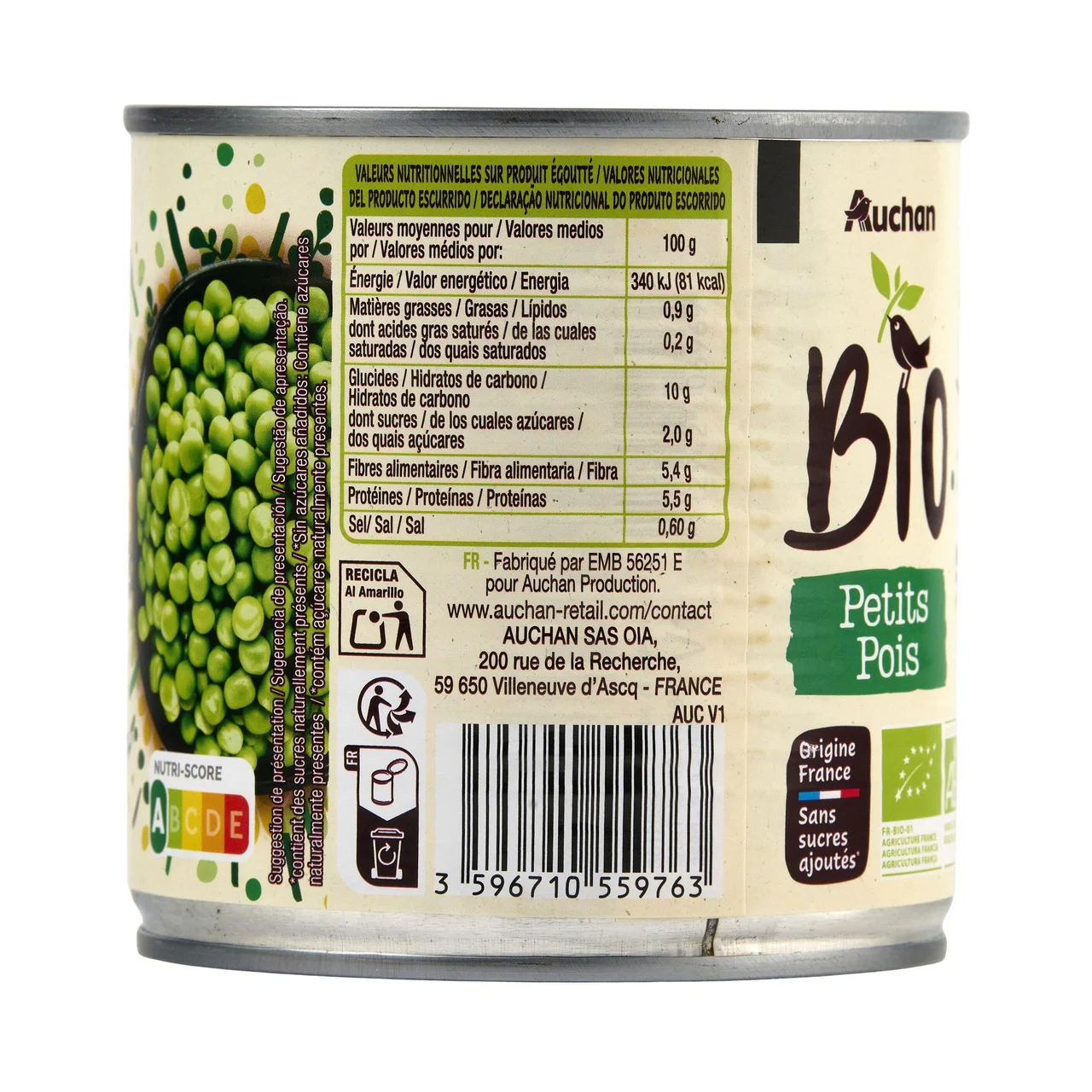 PRODUCTO ALCAMPO Bio Guisantes la natural ecológicos 265 g.