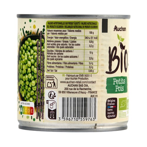 PRODUCTO ALCAMPO Bio Guisantes la natural ecológicos 265 g.
