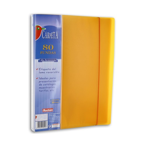 Carpeta clasificadora con 80 fundas tamaño A4 con tapas de poliuretano rígido. PRODUCTO ALCAMPO.