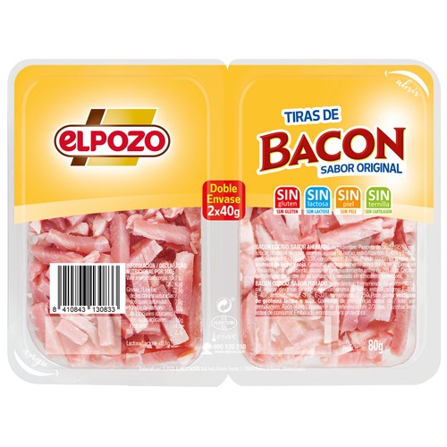 Taquitos de bacon cocido y con sabor ahumado, sin piel ni ternilla EL POZO 2 x 40 g.