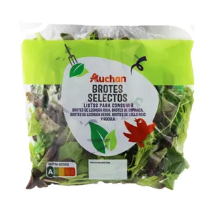 AUCHAN Brotes selectos de espinaca, rúcula y lechuga roja 70 g. Producto Alcampo
