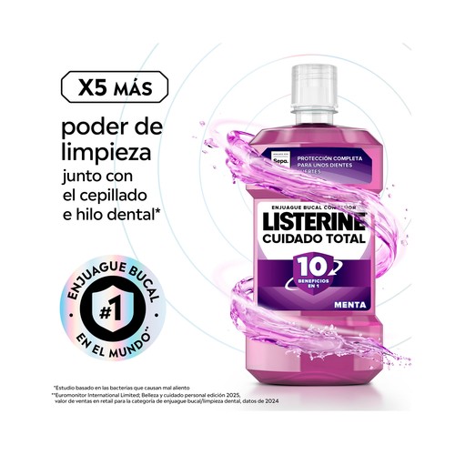 LISTERINE Cuidado total Enjuague bucal de uso diario con sabor a menta 500 ml.