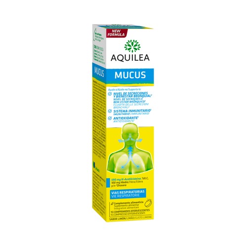AQUILEA Mucus Complemento alimenticio sabor limón que ayuda en el bienestar de los bronquios 15 uds.