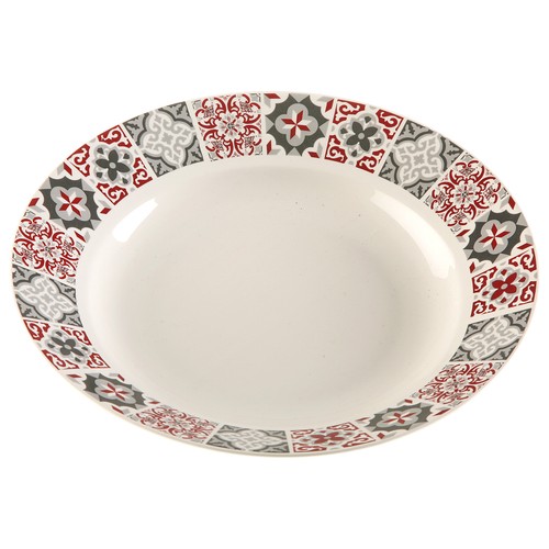 Plato hondo redondo de porcelana modelo Hidra con ala decorada, 23cm., VERSA.