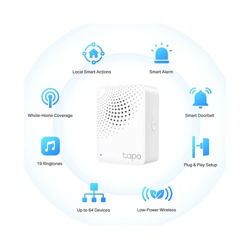 Hub inteligente con alarma TP-LINK Tapo H100, hasta 64 dispositivos, acciones inteligentes.