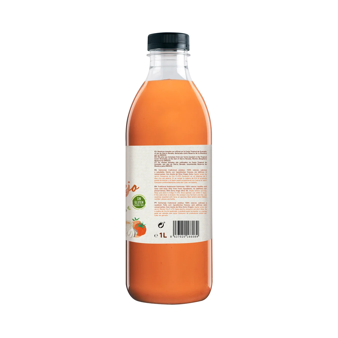 CAÑA NATURE Salmorejo fresco tradicional andaluz, 100% natural, sin gluten ni conservantes CAÑA NATURE 1 l.