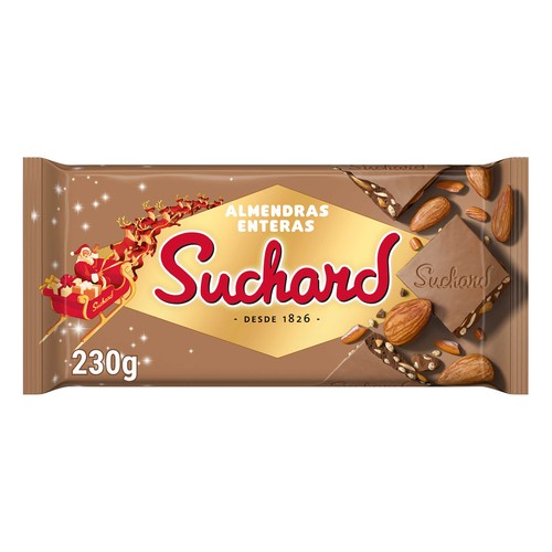 SUCHARD Turrón de chocolate con almendras enteras y arroz inflado 230 g.