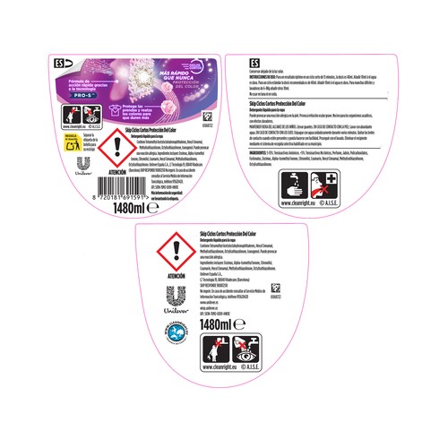 SKIP Detergente líquido ciclos cortos protección color 37 ds.