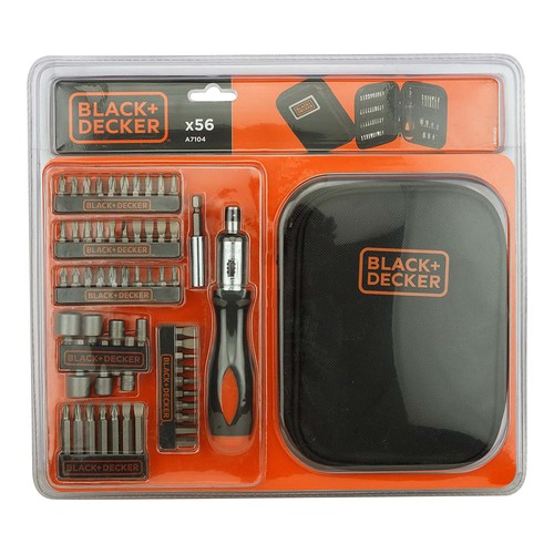 Set para atornillar con 56 piezas, destornillador carraca, BLACK + DECKER A7104.