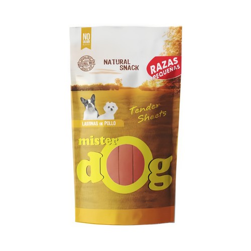 MISTER DOG Tender sheets  Snacks naturales para perros de raza pequeña  de sabor a pollo 700 g.