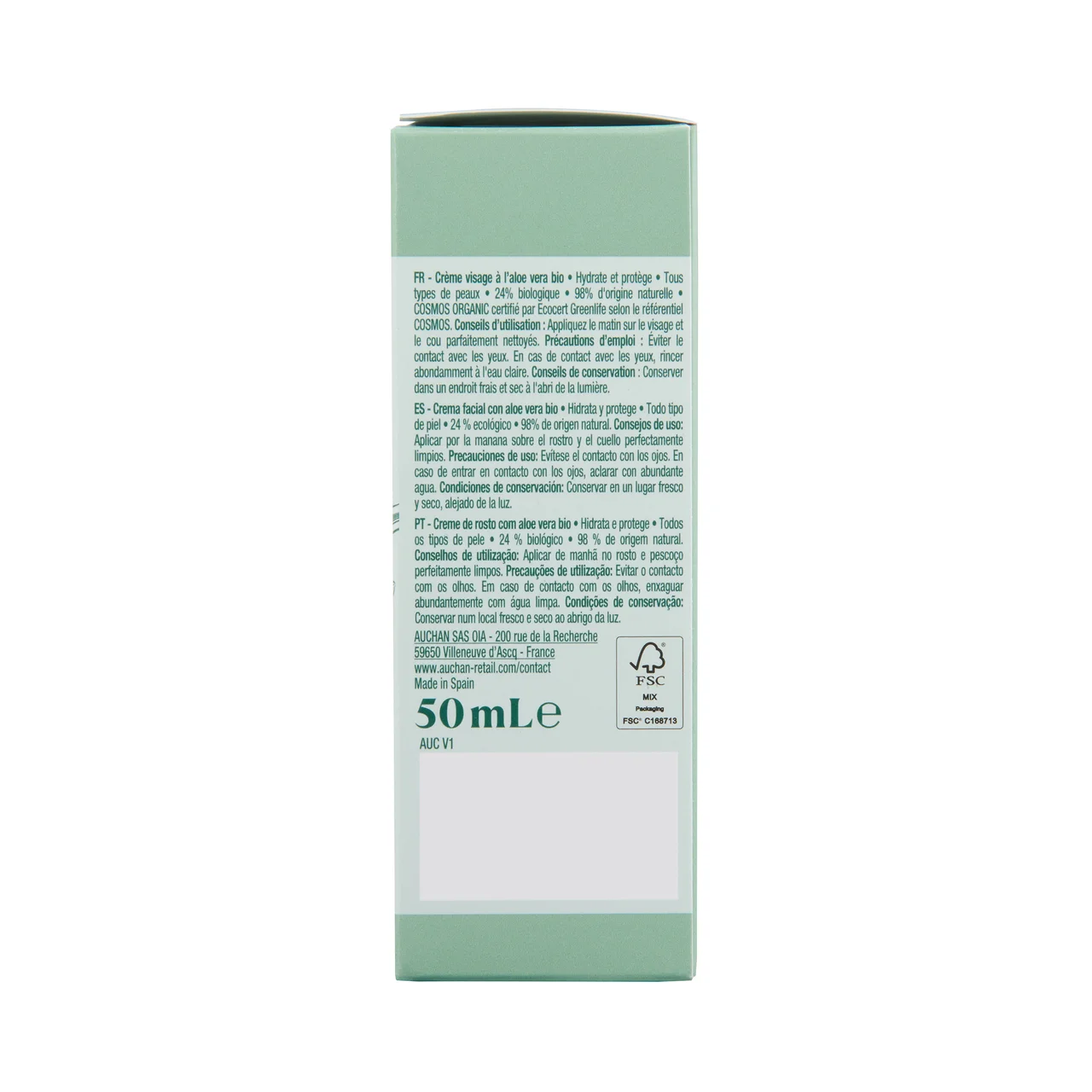 COSMIA Bio Crema facial hidratante con aloe vera ecológico para todo tipo de pieles 50 ml.