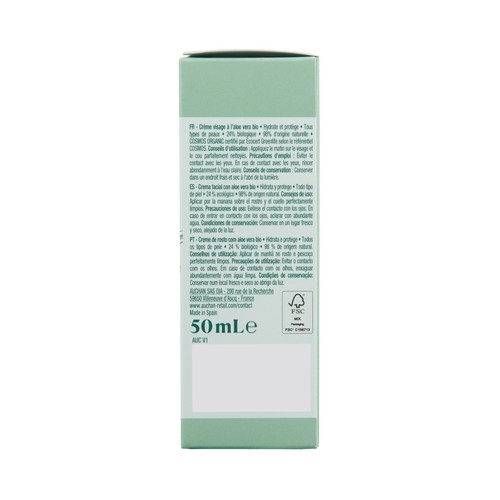 COSMIA Bio Crema facial hidratante con aloe vera ecológico para todo tipo de pieles 50 ml.