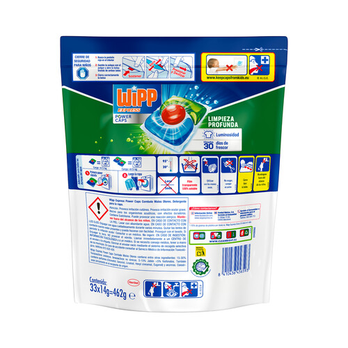 WIPP Detergente en cápsulas Power Caps antiolores WIPP 33 uds.