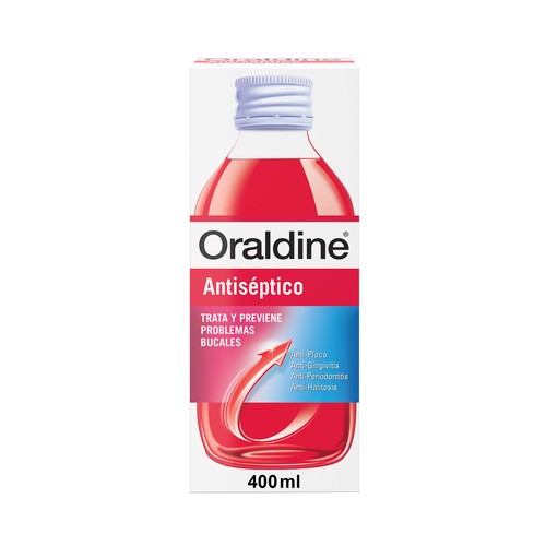 Colutorio antiséptico, de uso diario, con doble poder antibacteriano ORALDINE 400 ml.