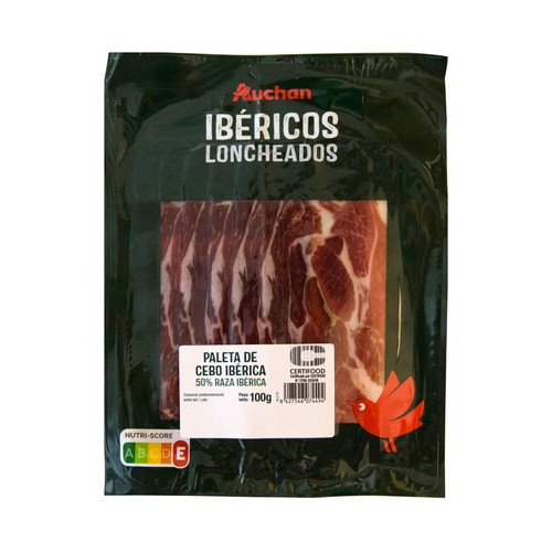 Paleta de cebo ibérica (50% raza ibérica), cortada en lonchas PRODUCTO ALCAMPO 100 g.