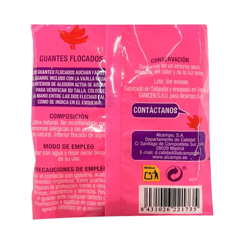 PRODUCTO ALCAMPO Guantes de látex y algodón flocado talla grande 8-8 1/2 PRODUCTO ALCAMPO 1 par
