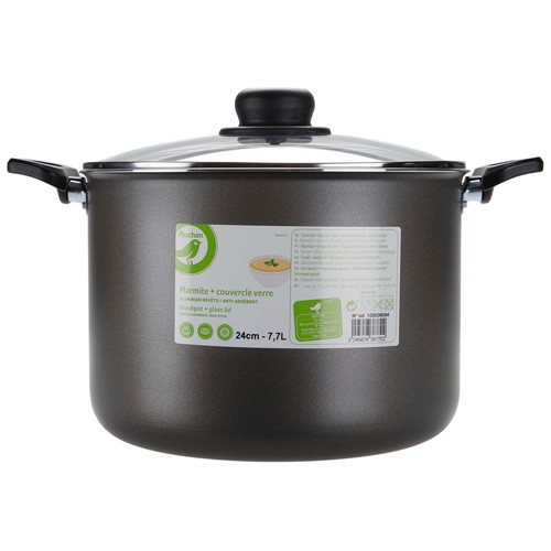 Olla de aluminio con tapa de vidrio e nterior antiadherente 24 cm. Vitro ESSENTIAL.