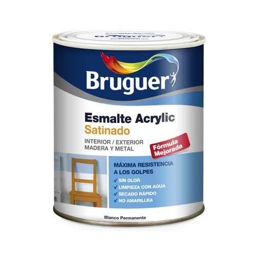 Bote de 0.75l. de esmalte acrílico decorativo blanco permanente satinado BRUGUER.