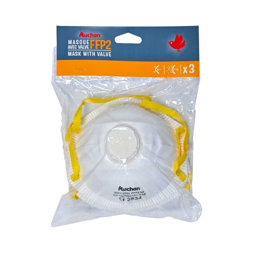 Pack 3 mascarillas antipolvo con válvula FP2, AUCHAN
