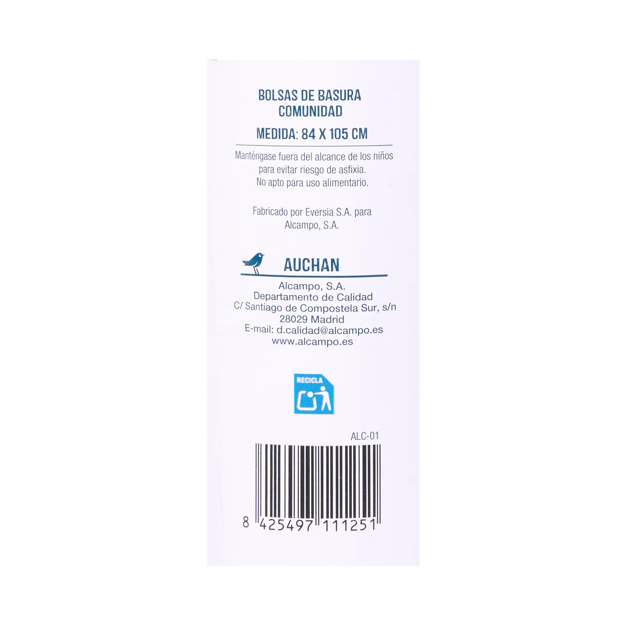 PRODUCTO ALCAMPO Bolsas de basura antigoteo especiales para cubos comunidad gris. capacidad 120 l. 84 x 105 cm 10 uds.