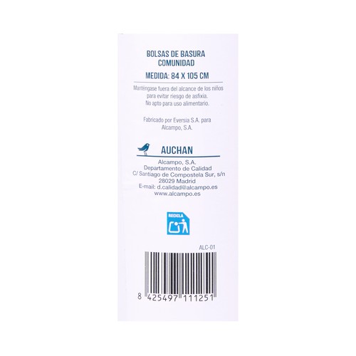 PRODUCTO ALCAMPO Bolsas de basura antigoteo especiales para cubos comunidad gris. capacidad 120 l. 84 x 105 cm 10 uds.