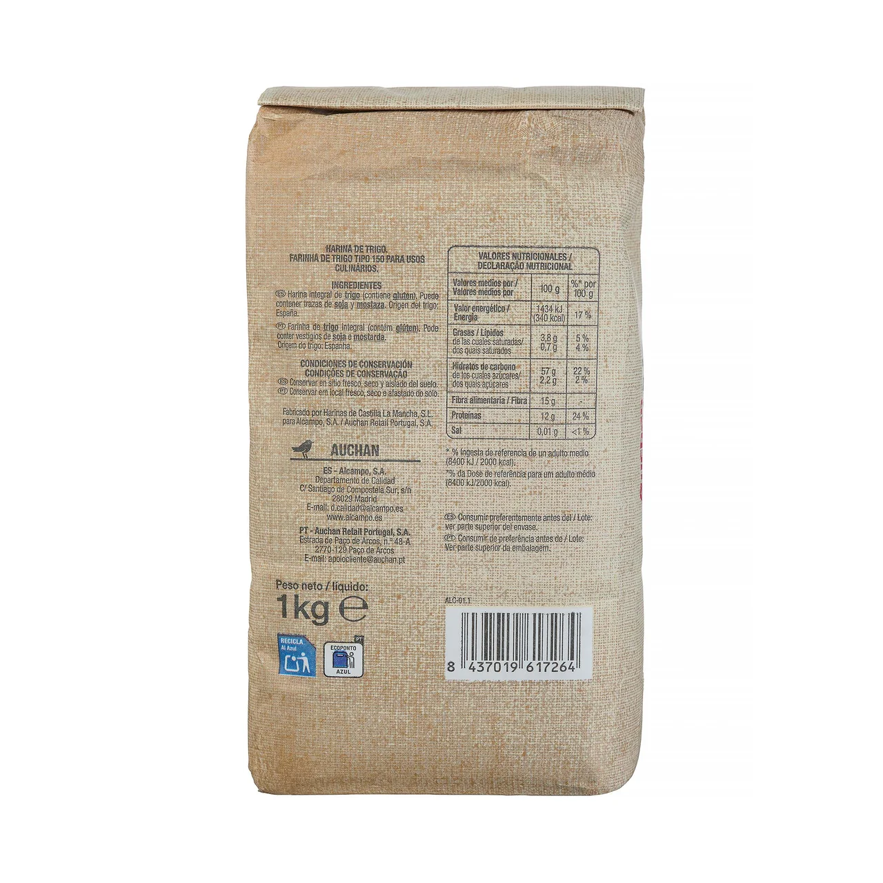 PRODUCTO ALCAMPO Harina integral 1kg