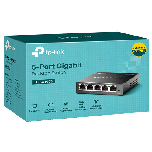 Switch TP-LINK TL-SG105S, 5 puertos Ethernet RJ45, 10/100/1000 Mbps.