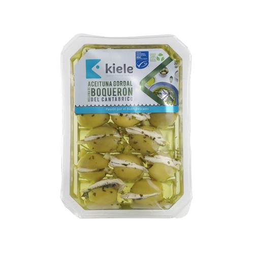 KIELE Aceituna gordal rellena de boquerón del cantábrico MSC (Pesca sostenible certificada) 150 g. 