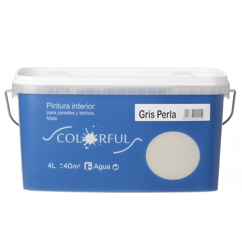 Pintura interior para paredes y techos, gris perla mate COLORFUL, 4L.