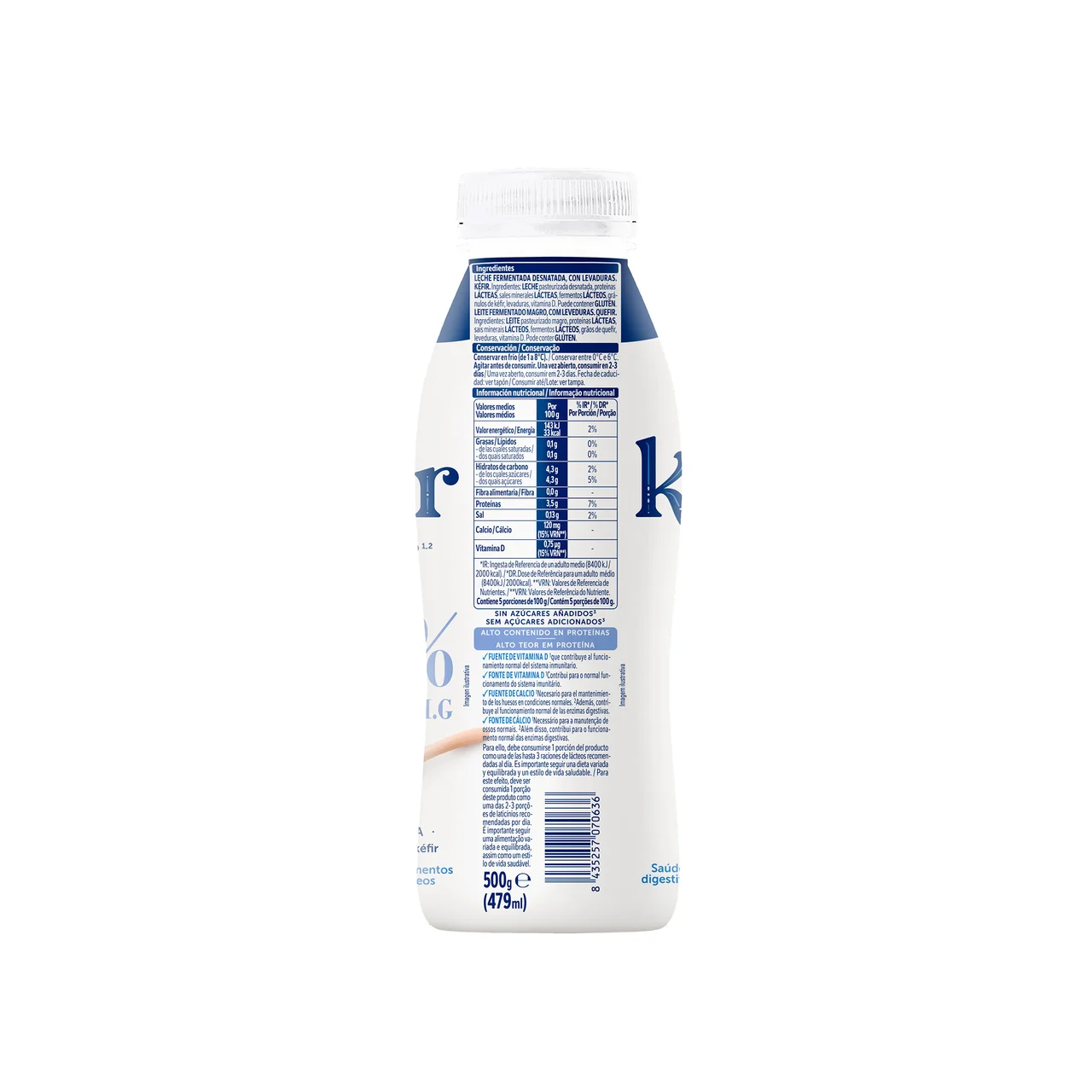 Kefir líquido natural desnatado sin azúcar añadido 499 ml.