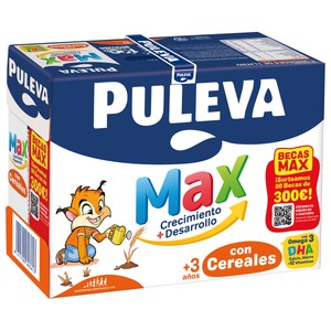 Imagen de PULEVA Max crecimiento + desarrollo Bebida láctea infantil, enriquecida con cereales, calcio, hierro, 12 vitaminas y Omega 3 6 x 1 l.