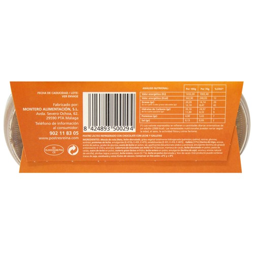 REINA Postre de tarta de chocolate con leche y galletas REINA 2 x 70 g.