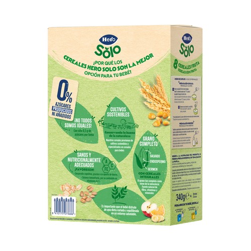 HERO Solo Papilla de 8 cereales y fruta para bebés a partir de 6 meses 340 g.