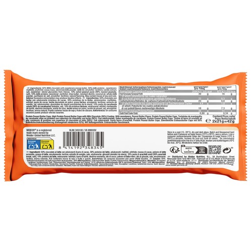 WEIDER Tartaletas chocolate con leche y mantequilla de cacahuete, con alto contenido en proteinas 2 x 21 g.